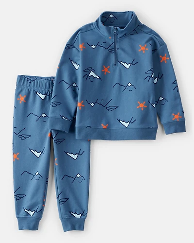 Toddler Boy 2-Piece Mountain Quarter-Zip & Jogger Set - Blue