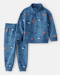 Toddler Boy 2-Piece Mountain Quarter-Zip & Jogger Set - Blue