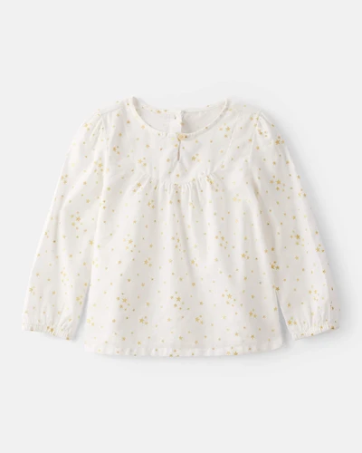 Toddler Girl Star Print Cotton Long-Sleeve Top - White