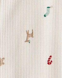 Toddler Mini Christmas Cotton Long-Sleeve Snug Fit 1-Piece Pajamas - White