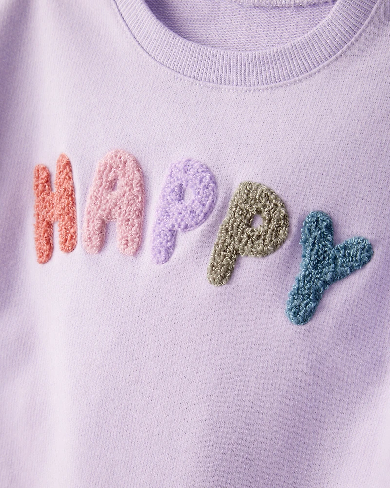 Toddler Girl 2-Piece Happy Pullover Sweatshirt & Cargo Joggers Set - Purple