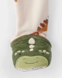 Toddler Boy Dinosaur Print Snug Fit Long-Sleeve 2-Way Zip 1-Piece Pajamas - Tan