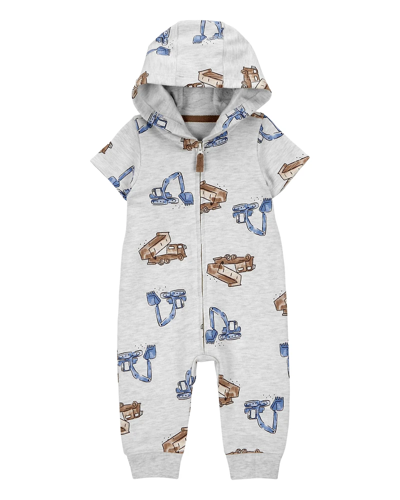 Baby Boy Construction Hooded Jumpsuit - Grey
