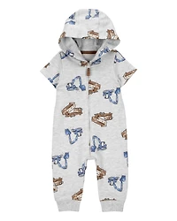 Baby Boy Construction Hooded Jumpsuit - Grey