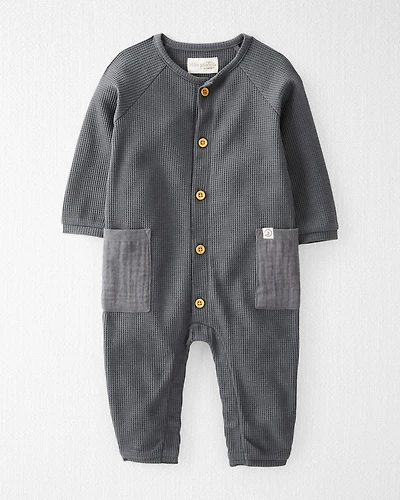 Baby Organic Cotton Waffle Knit Button-Down Jumpsuit