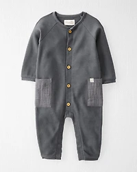 Baby Organic Cotton Waffle Knit Button-Down Jumpsuit