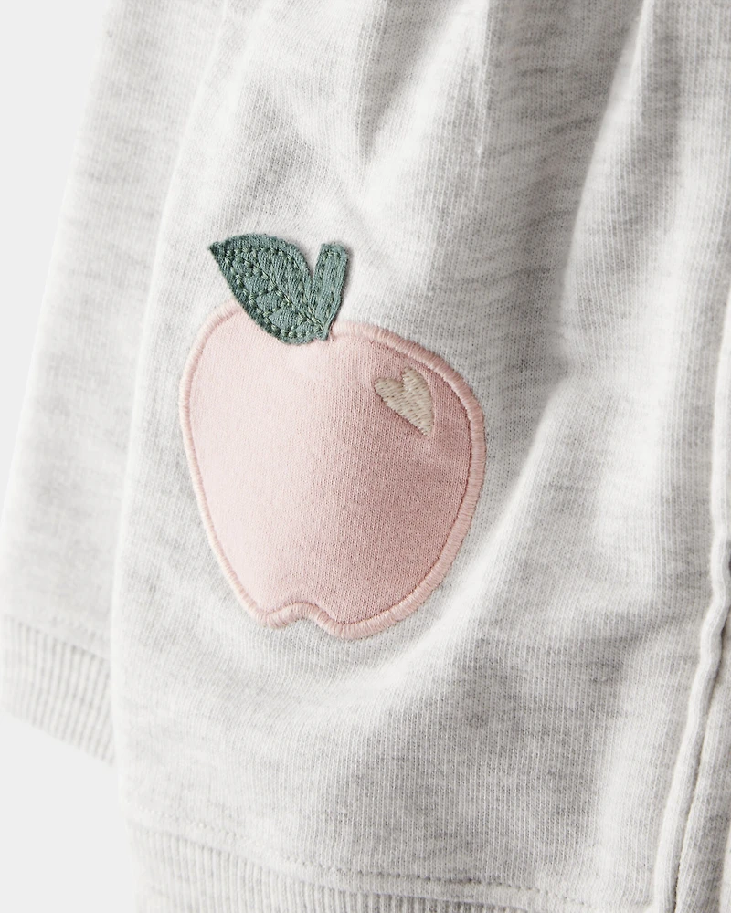Baby Girl 3-Piece Apple Jacket, Bodysuit, Pant Set - Grey/Pink