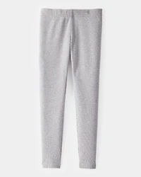 Girls Solid Cotton Ribbed Stretch Leggings - Grey