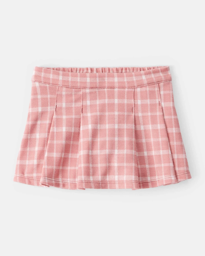 Baby Girl Plaid Print Knit Skort - Pink