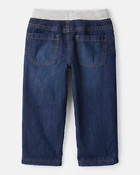 Toddler Boy Lined Dark Wash Straight Jeans