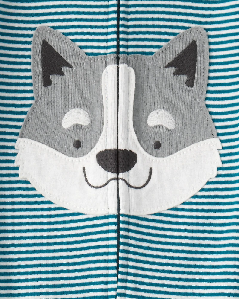 Toddler Boy Dog Striped 100% Cotton Snug Fit 1-Piece Pajamas - Blue