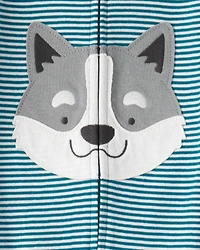 Toddler Boy Dog Striped 100% Cotton Snug Fit 1-Piece Pajamas - Blue
