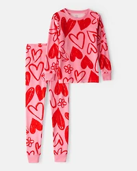 Girls Heart DreamPlush Snug Fit 2-Piece Pajamas - Red/Pink