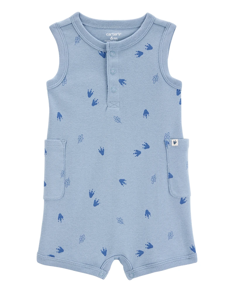 Baby Boy Dinosaur Cotton Romper - Blue