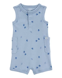 Baby Boy Dinosaur Cotton Romper - Blue