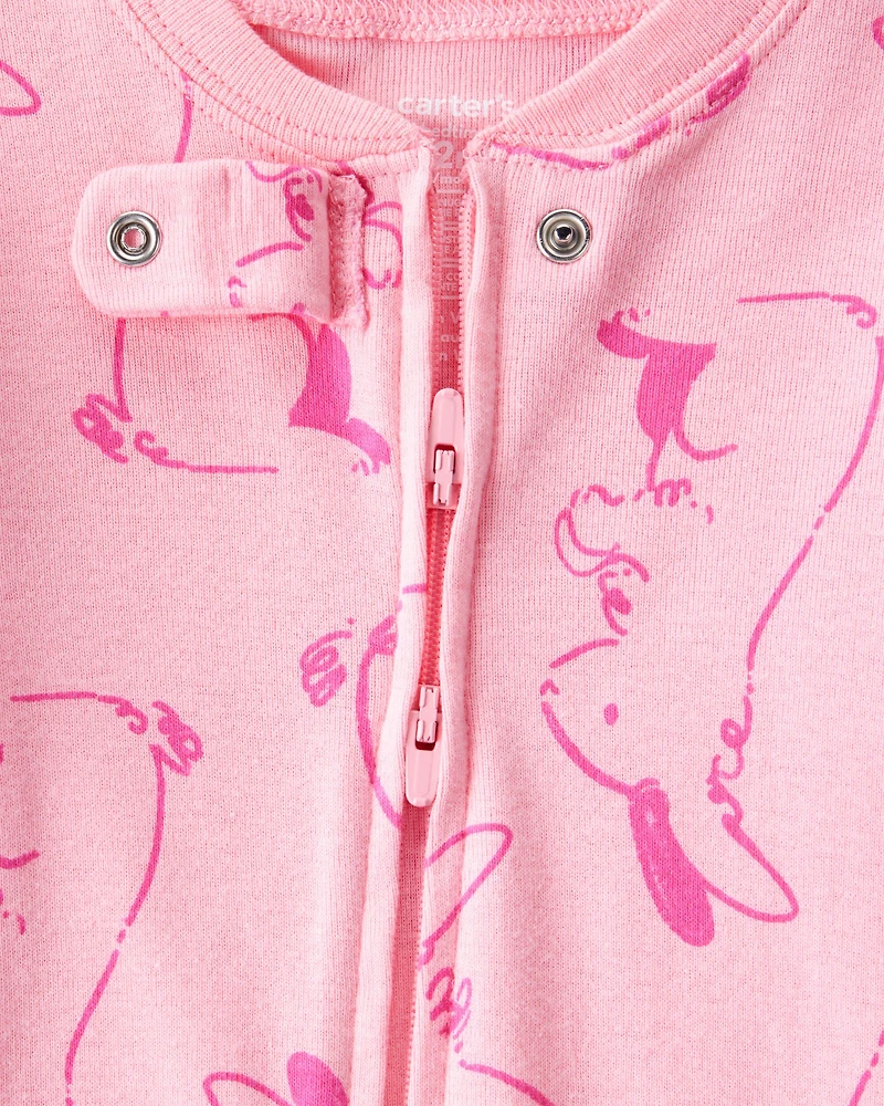 Baby Girl Bunny 100% Cotton Snug Fit 2-Way Zip Footie 1-Piece Pajamas - Pink
