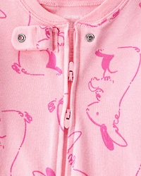 Baby Girl Bunny 100% Cotton Snug Fit 2-Way Zip Footie 1-Piece Pajamas - Pink