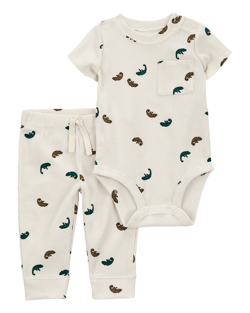 Baby 2-Piece Waffle Knit Bodysuit Pant Set - Ivory