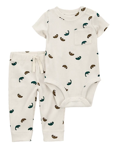 Baby 2-Piece Waffle Knit Bodysuit Pant Set - Ivory