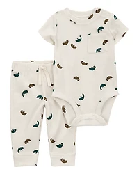Baby 2-Piece Waffle Knit Bodysuit Pant Set - Ivory