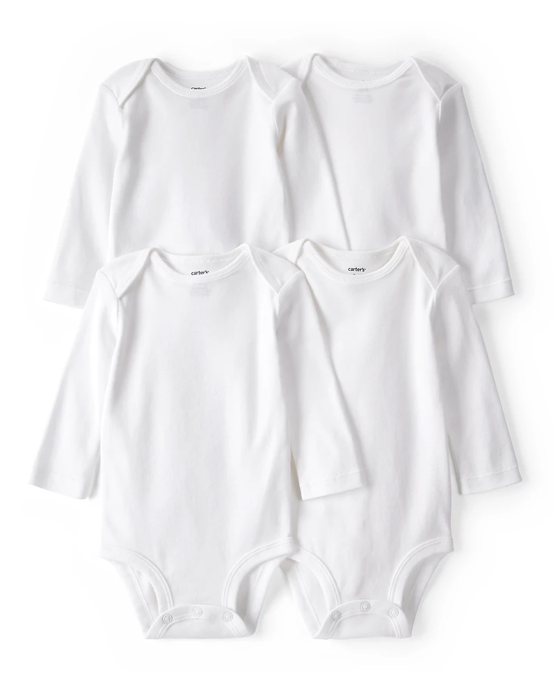 Baby 4-Pack Long-Sleeve Bodysuits - White