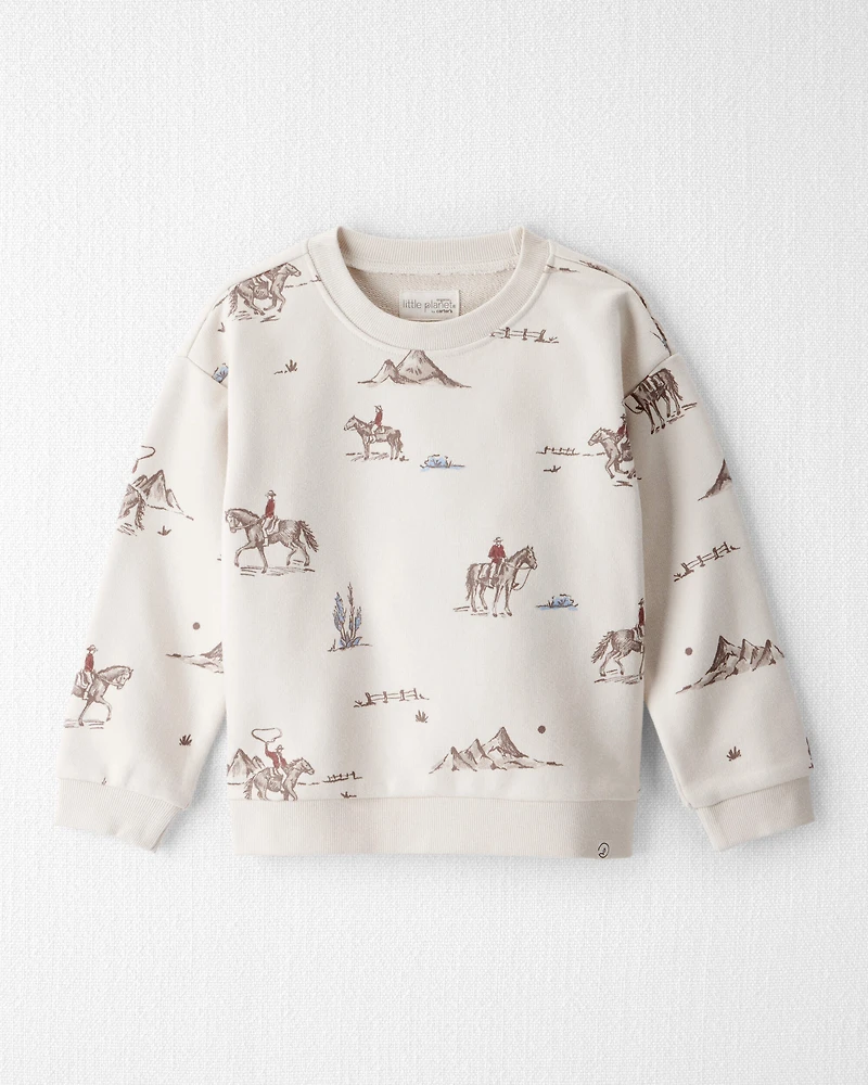 Toddler Girl French Terry Sweatshirt Made with Organic Cotton Western Rodeo Print