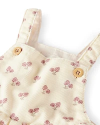 Baby Girl Organic Cotton Corduroy Overalls Garden Bloom Print