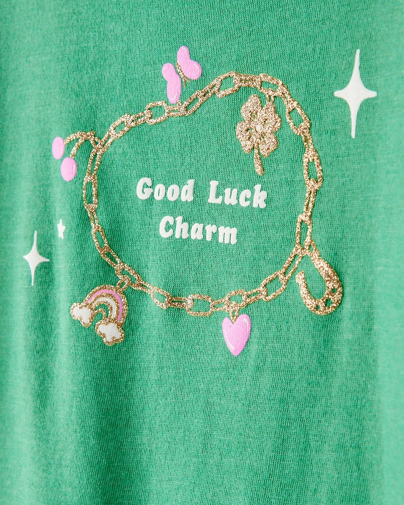 Girls St. Patrick's Day Shamrock Long-Sleeve Graphic Tee - Green