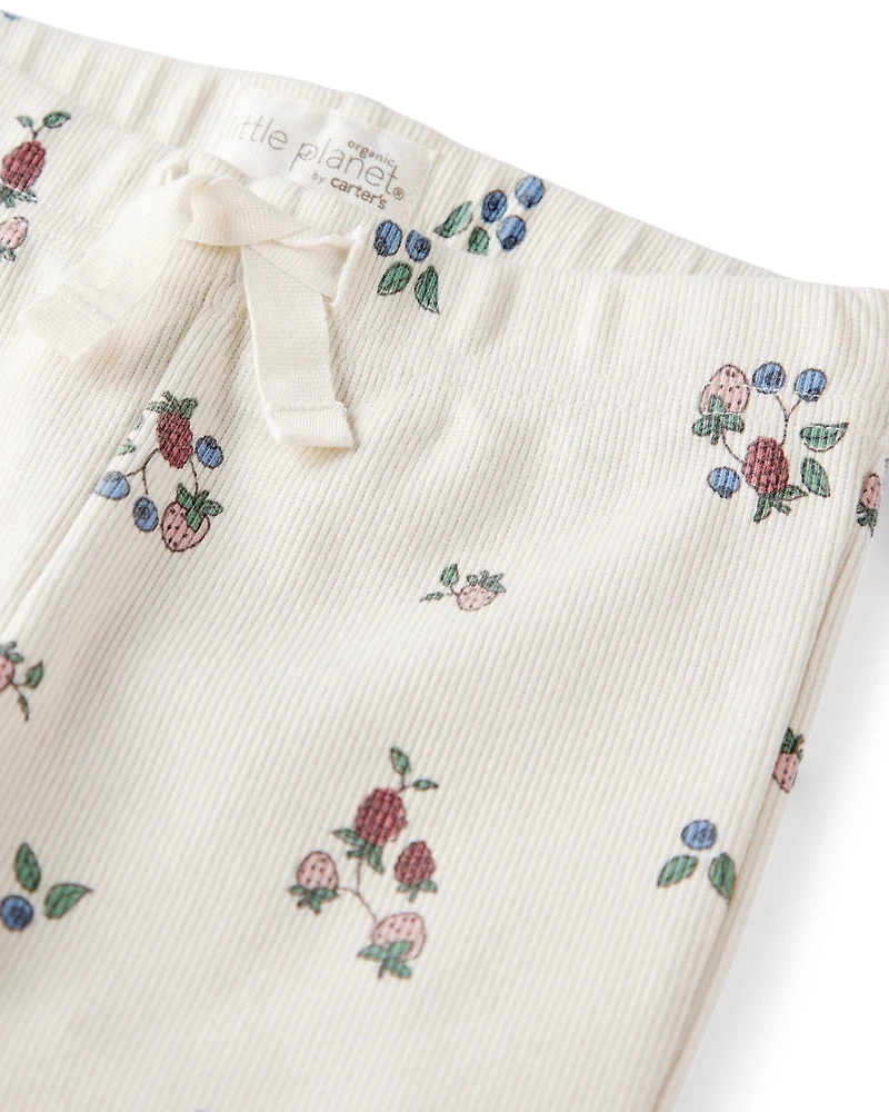 Toddler Girl Organic Cotton Ribbed Knit Pants Berry Blossom Print