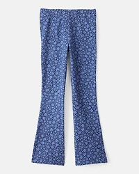Girls Cotton Floral Stretch Flare Leggings - Purple
