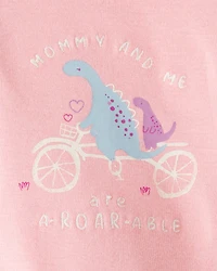 Baby Girl 2-Piece Dinosaur Print Cotton Long-Sleeve Bodysuit & Pant Set - Pink/White