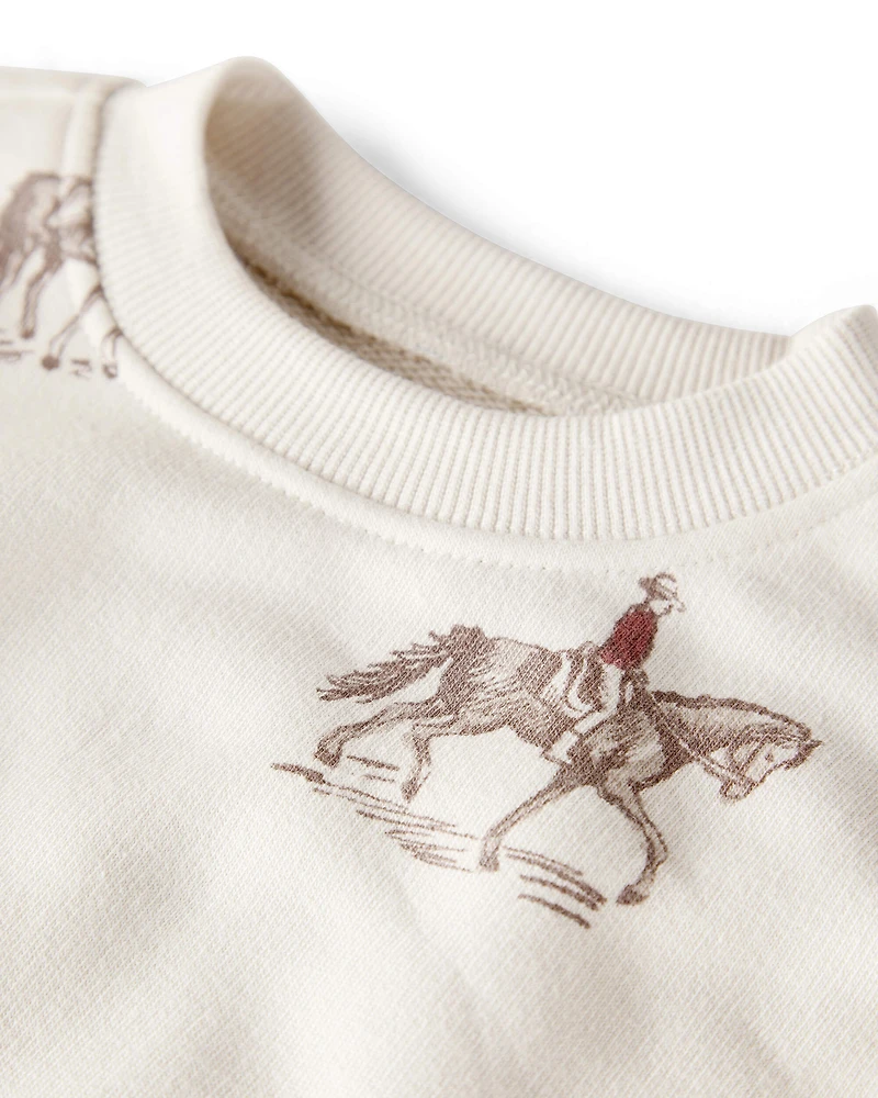 Baby Girl French Terry Sweatshirt Made with Organic Cotton Western Rodeo Print
