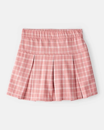 Kid Plaid Pleated Pull-On Skort - Pink