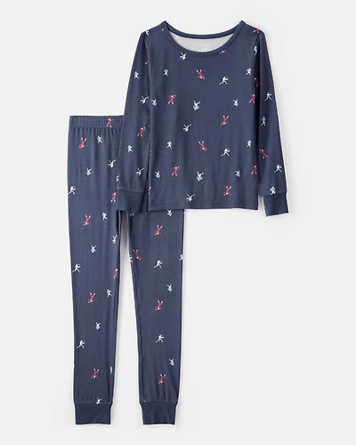 Boys Football Print PurelySoft Long-Sleeve 2-Piece Pajamas - Navy Blue