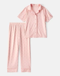 Kid 2-Piece Polka Dot Coat-Style Pajamas - Pink