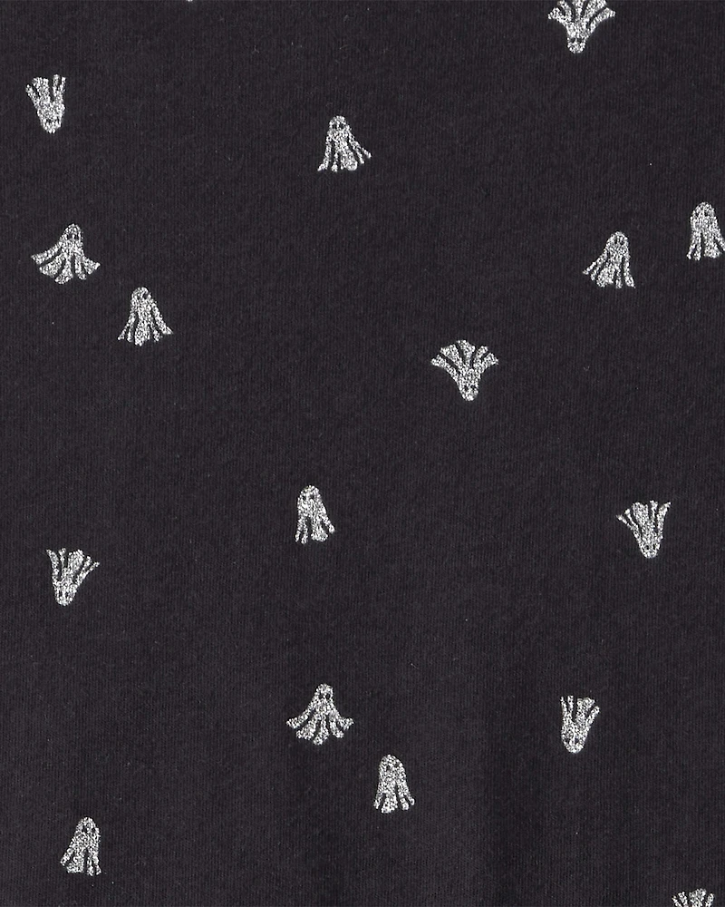 Girls Halloween Ghost Long-Sleeve Dress - Black