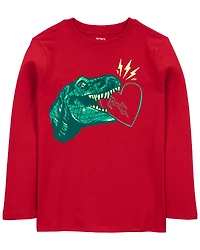 Boys Valentine's Day Dinosaur Long-Sleeve Tee - Red