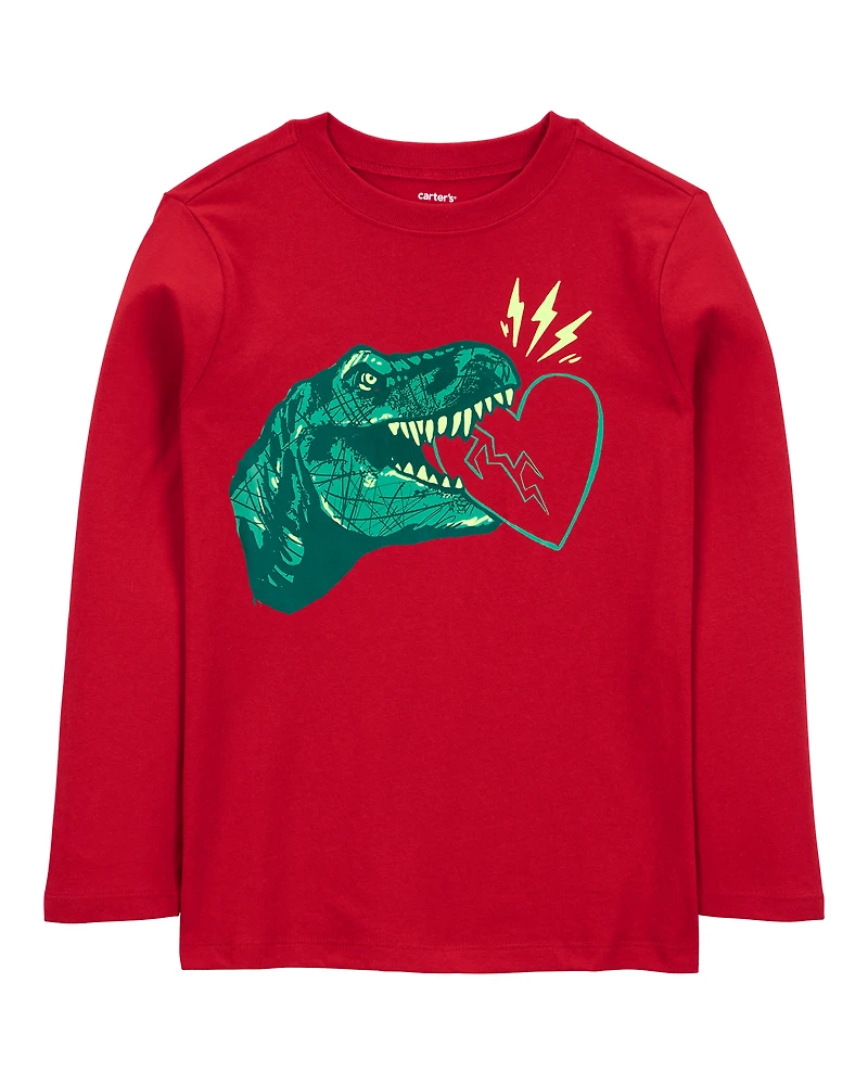 Boys Valentine's Day Dinosaur Long-Sleeve Tee - Red