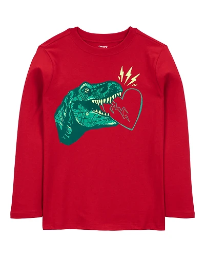Boys Valentine's Day Dinosaur Long-Sleeve Tee - Red
