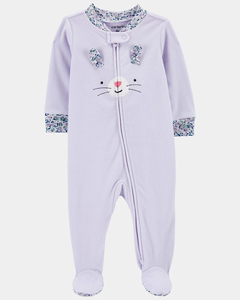 Baby Girl Bunny Loose Fit Long-Sleeve Sleep & Play Pajamas - Purple