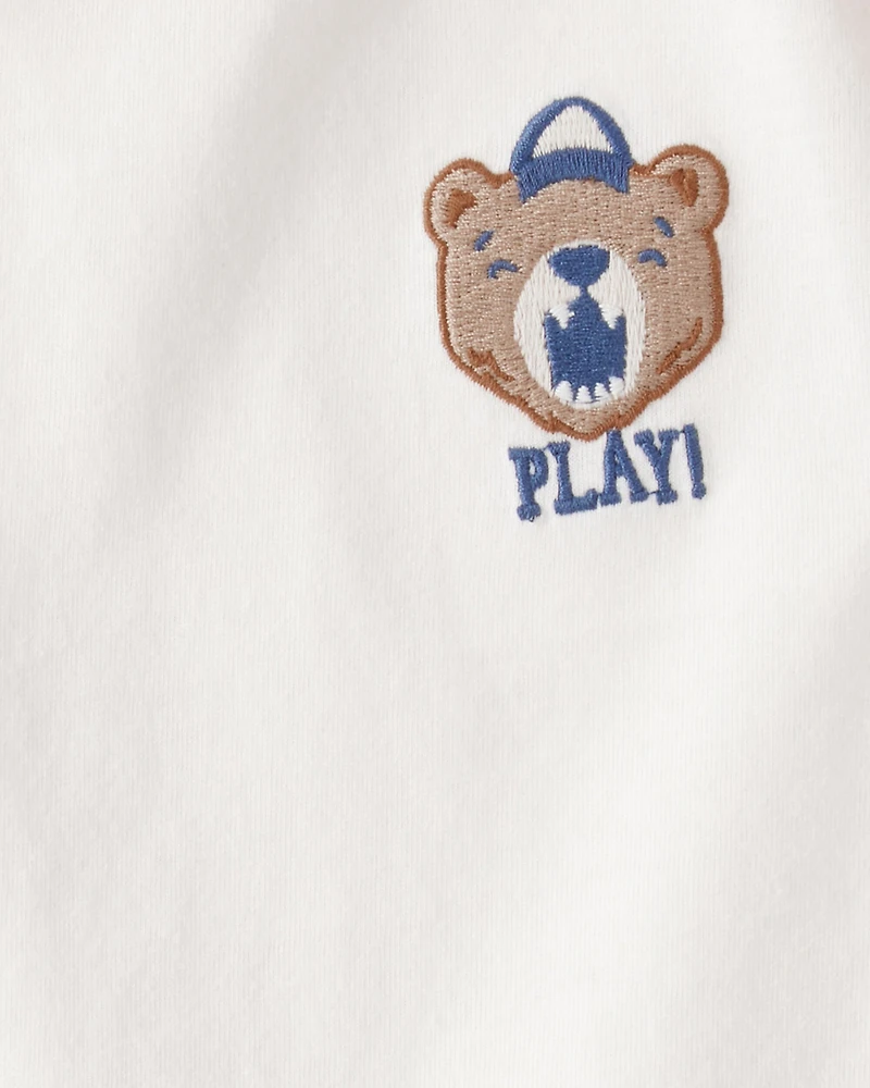 Toddler Boy 2-Piece Bear Graphic Tee & Striped Joggers Set - White/Red