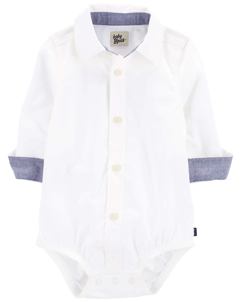 Baby Boy Button-Front Long Sleeve Bodysuit - White