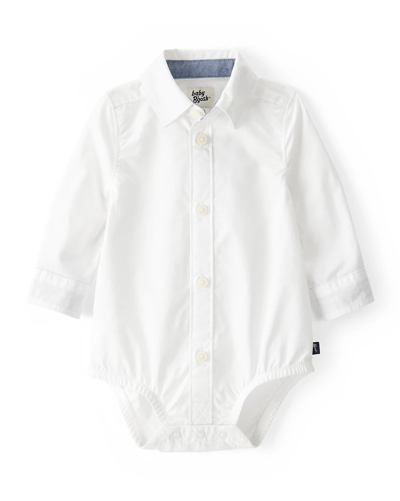 Baby Boy Button-Front Long Sleeve Bodysuit - White