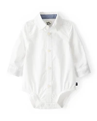 Baby Boy Button-Front Long Sleeve Bodysuit - White