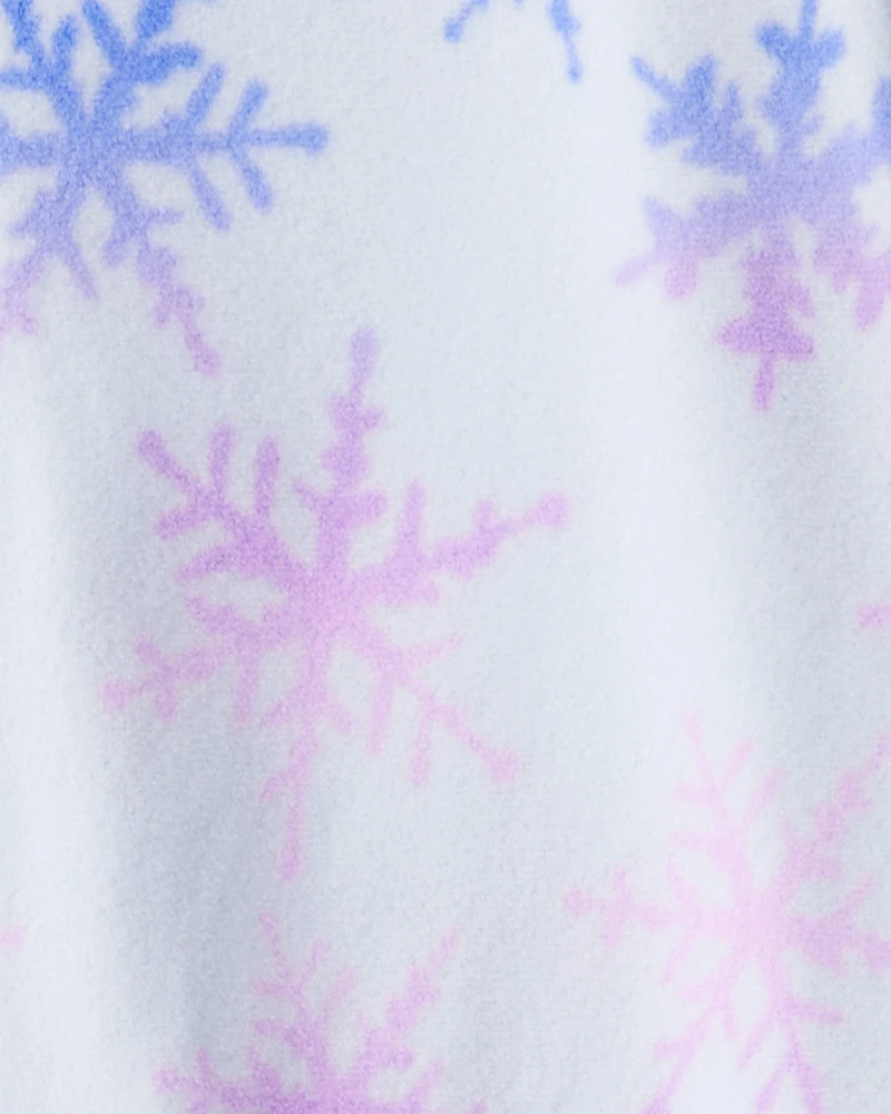 Girls Snowflake Fleece Long-Sleeve Loose Fit 1-Piece Pajamas - Blue