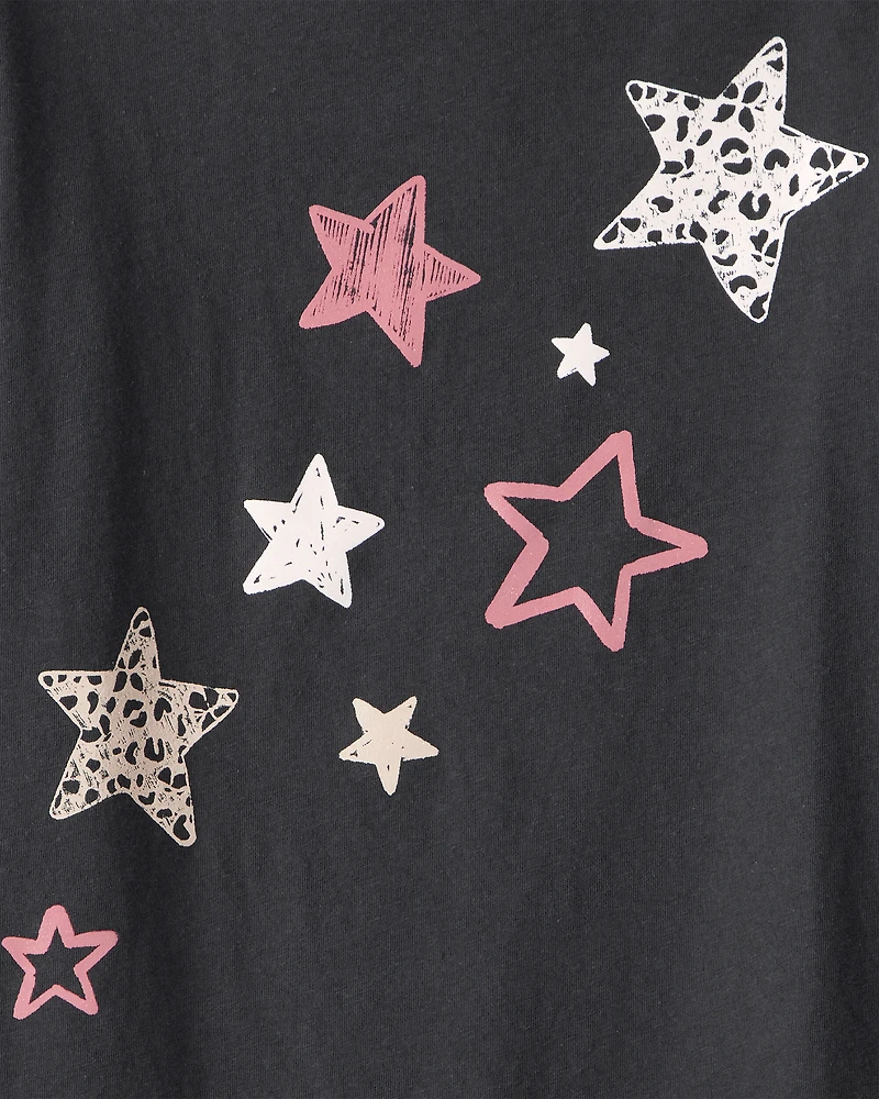 Girls Cheetah Stars Long-Sleeve Graphic Tee - Black