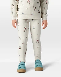 Toddler Girl Organic Cotton Ribbed Knit Pants in Berry Blossom Print