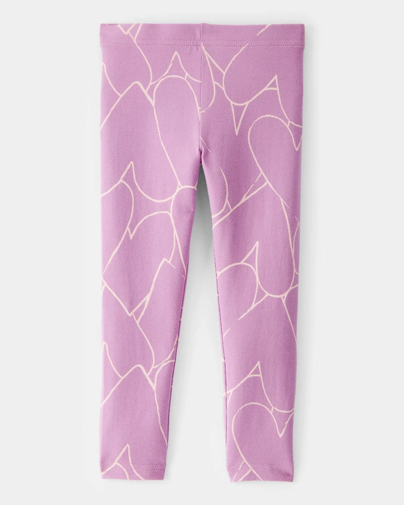 Toddler Girl Cotton Heart Stretch Leggings - Purple