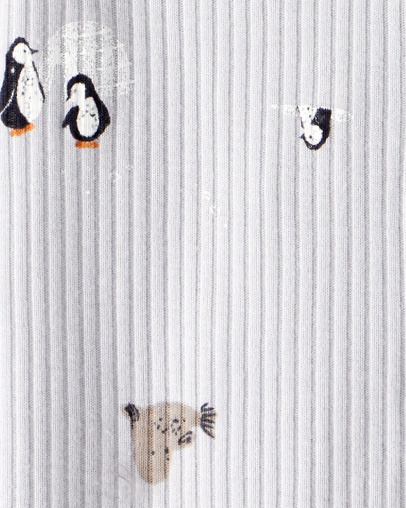 Baby Penguin Print Cotton Long-Sleeve Sleep & Play - Grey
