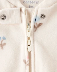 Baby Girl Floral Print Loose Fit Long-Sleeve 2-Way Zip Sleep & Play Pajamas - Cream